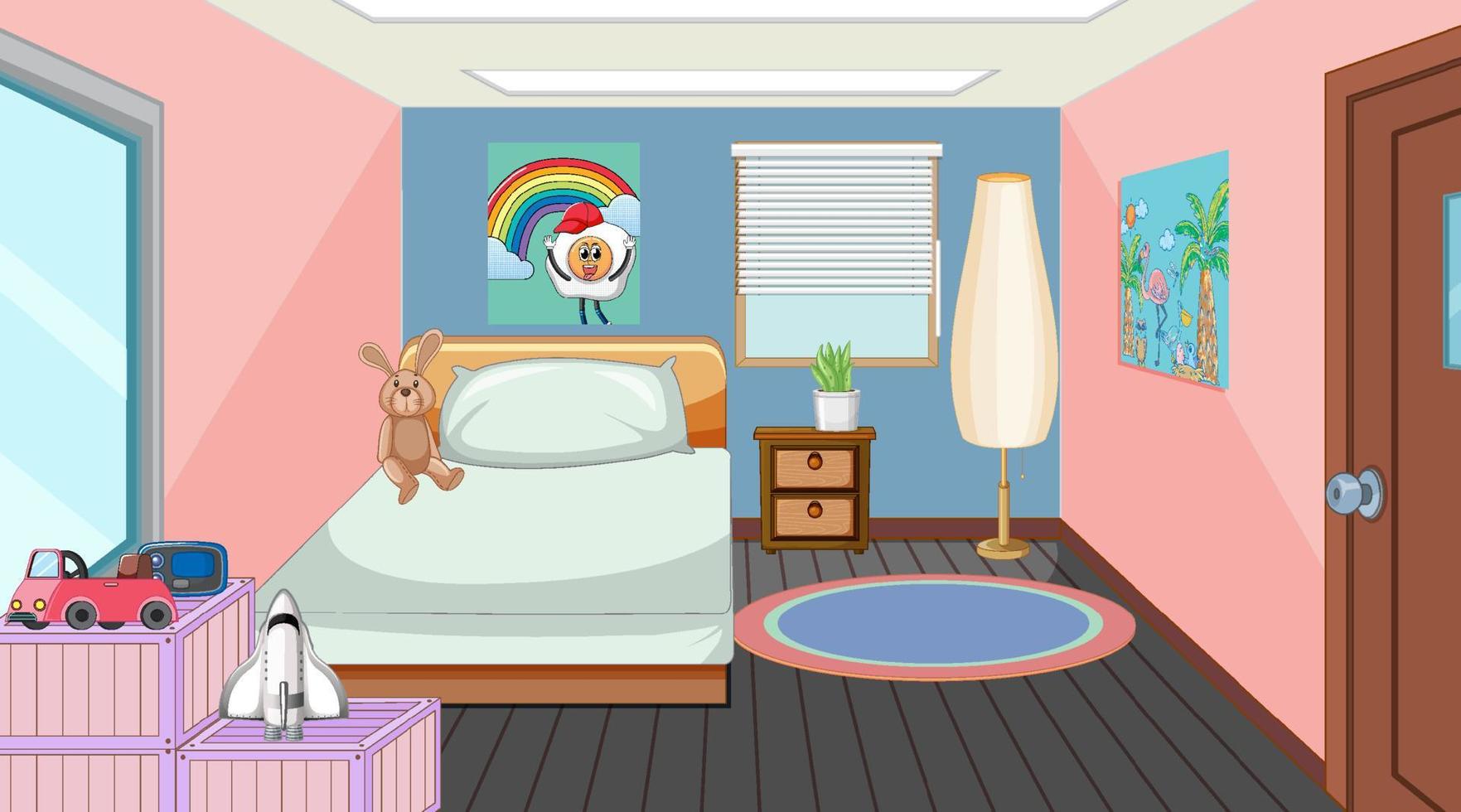 Children room with many furnitures vector