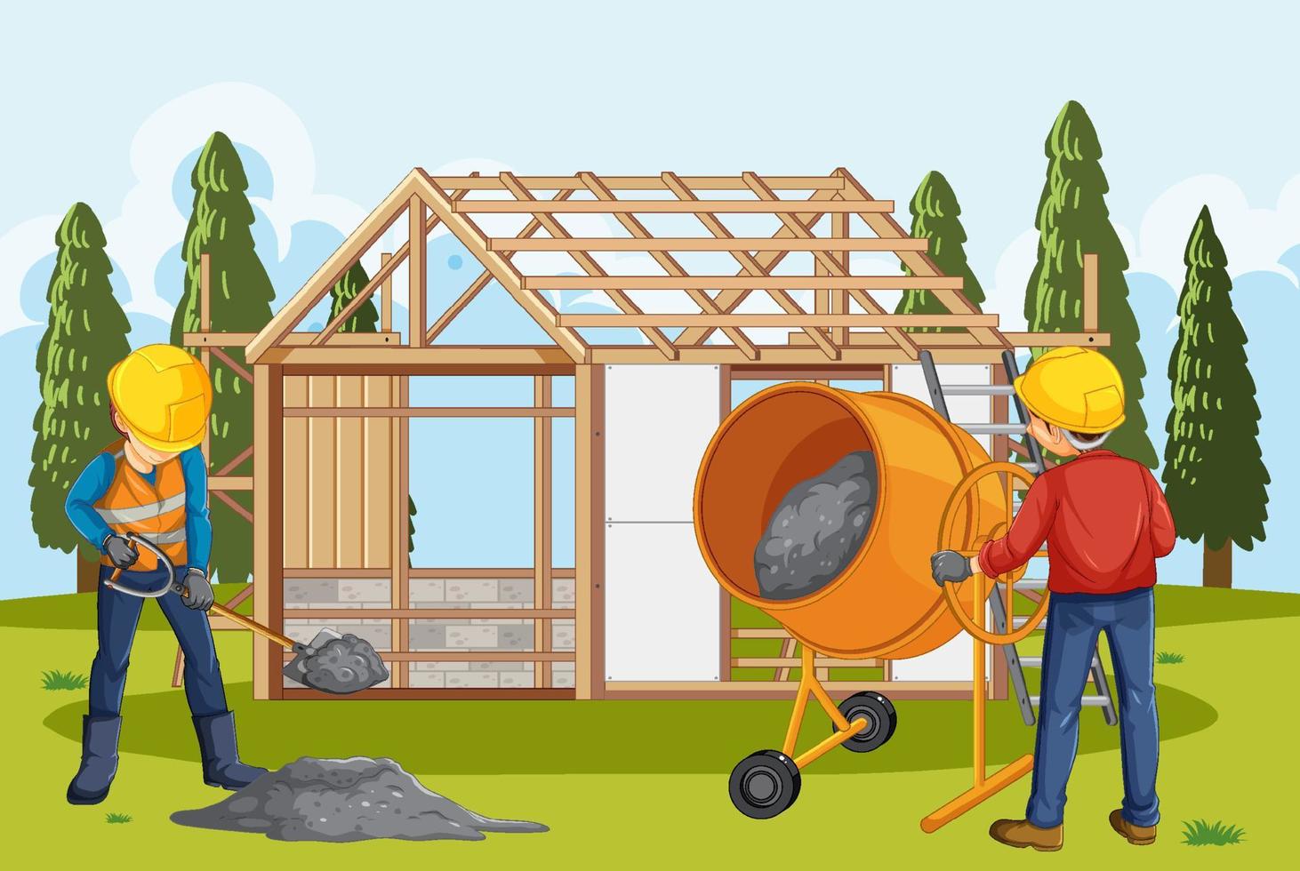 Building construction site with workers vector