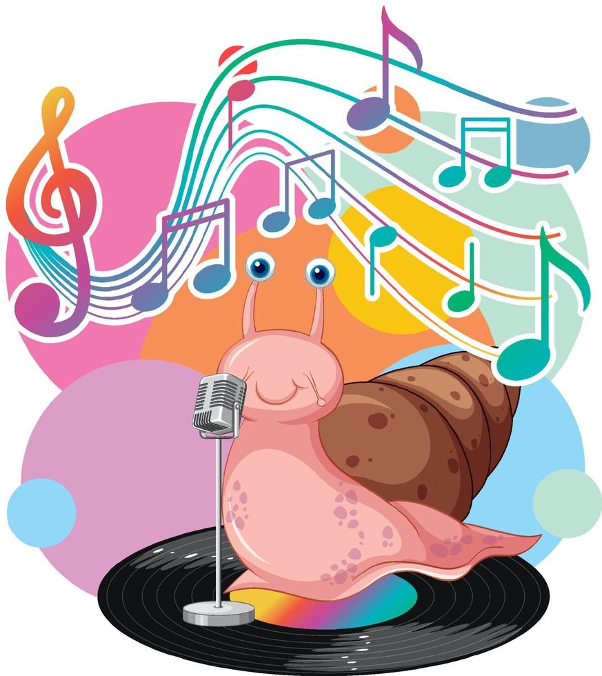 Singer snail with music melody symbols cartoon vector