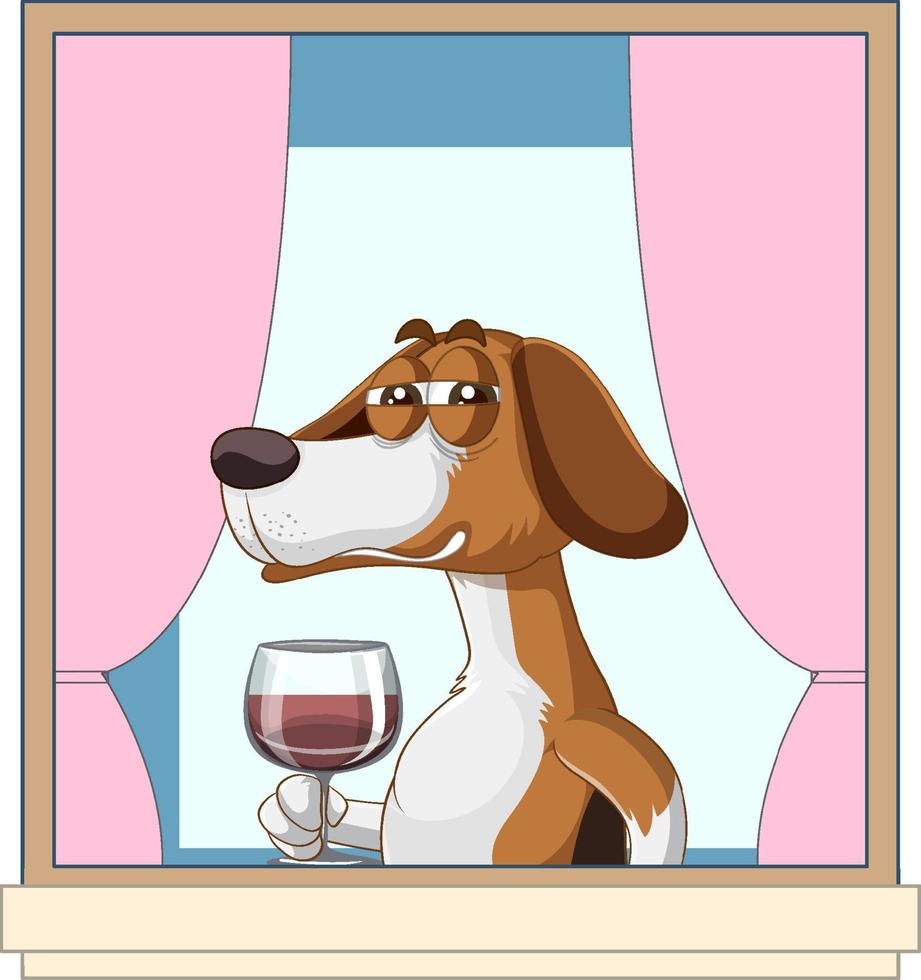 A beagle sip wine cartoon character vector