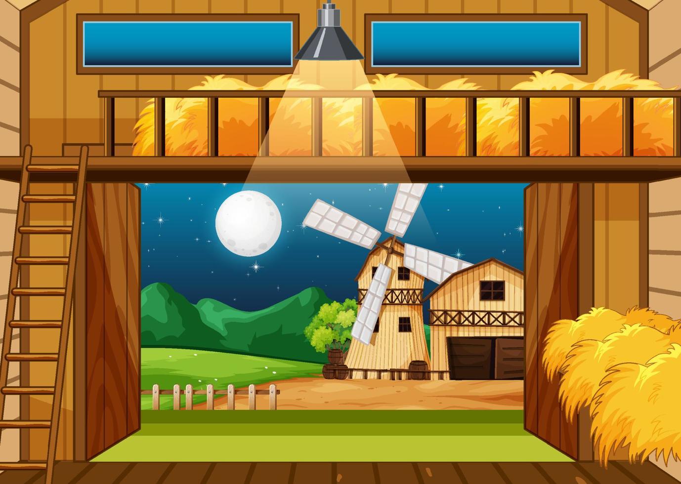 Farm scene with barn and windmill vector