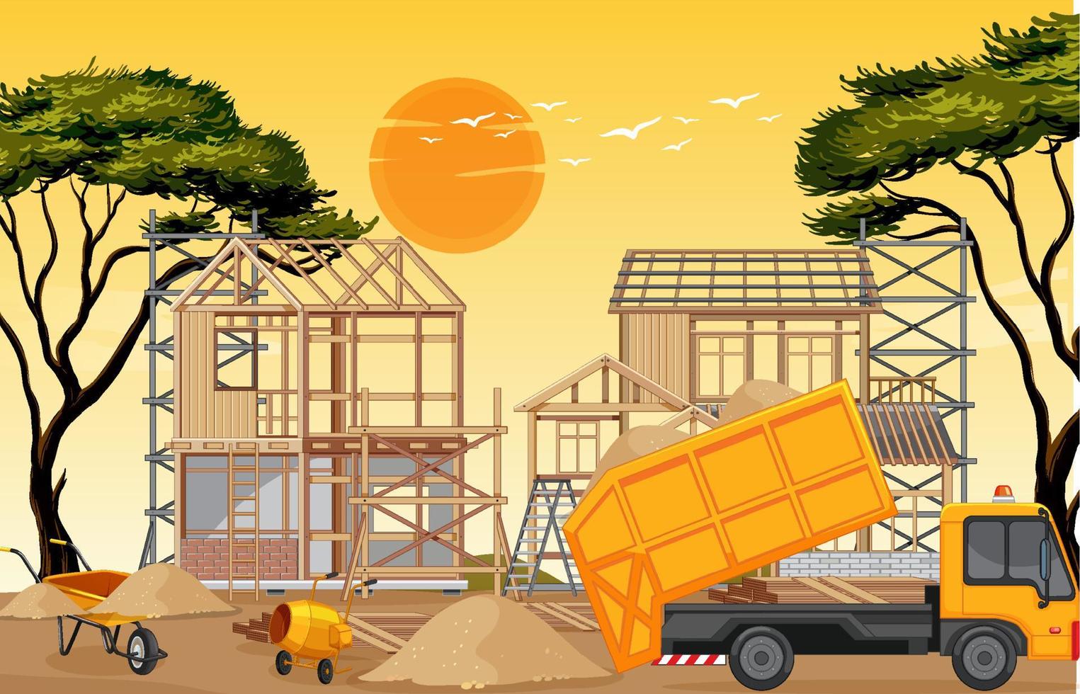 Cartoon scene of building construction site vector