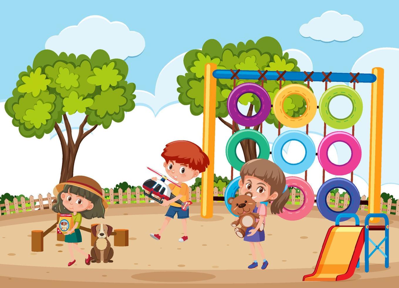 escena del patio con dibujos animados de niños vector