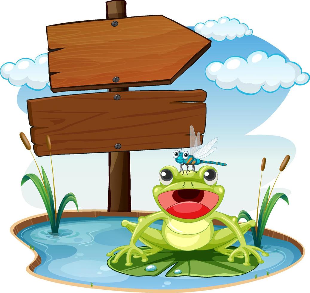 Sign board with frog on white background vector