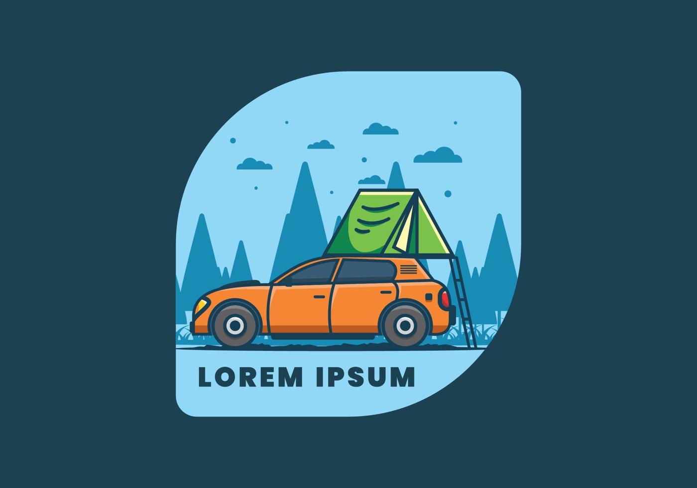 Camping with car flat illustration vector