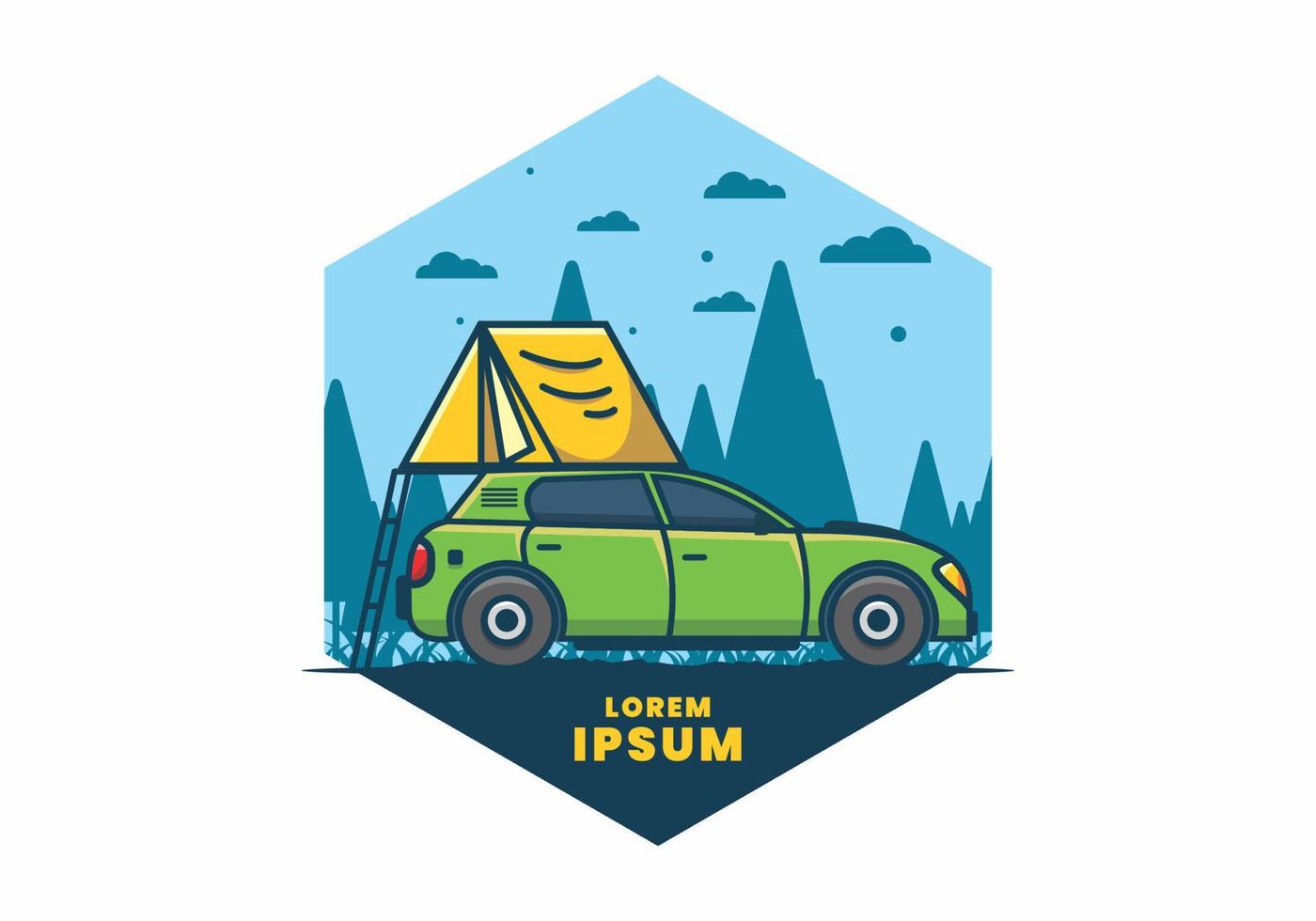 Camping with car flat illustration vector