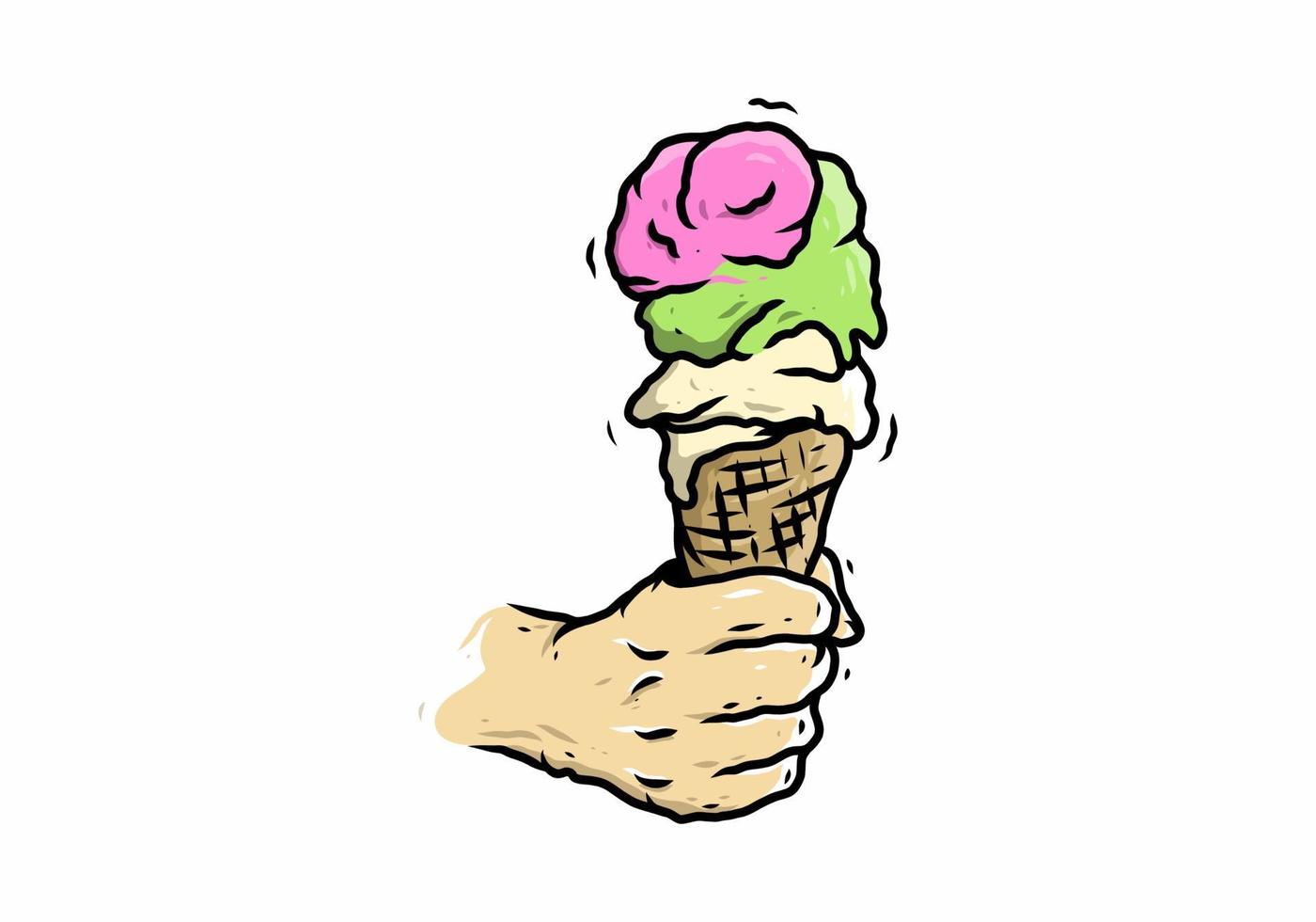 dibujo ilustrativo de una mano sosteniendo un helado vector