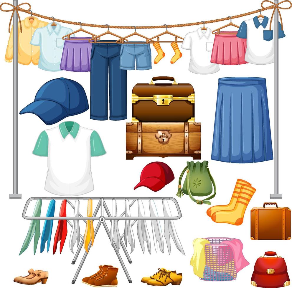 A set of different cloth on white background vector