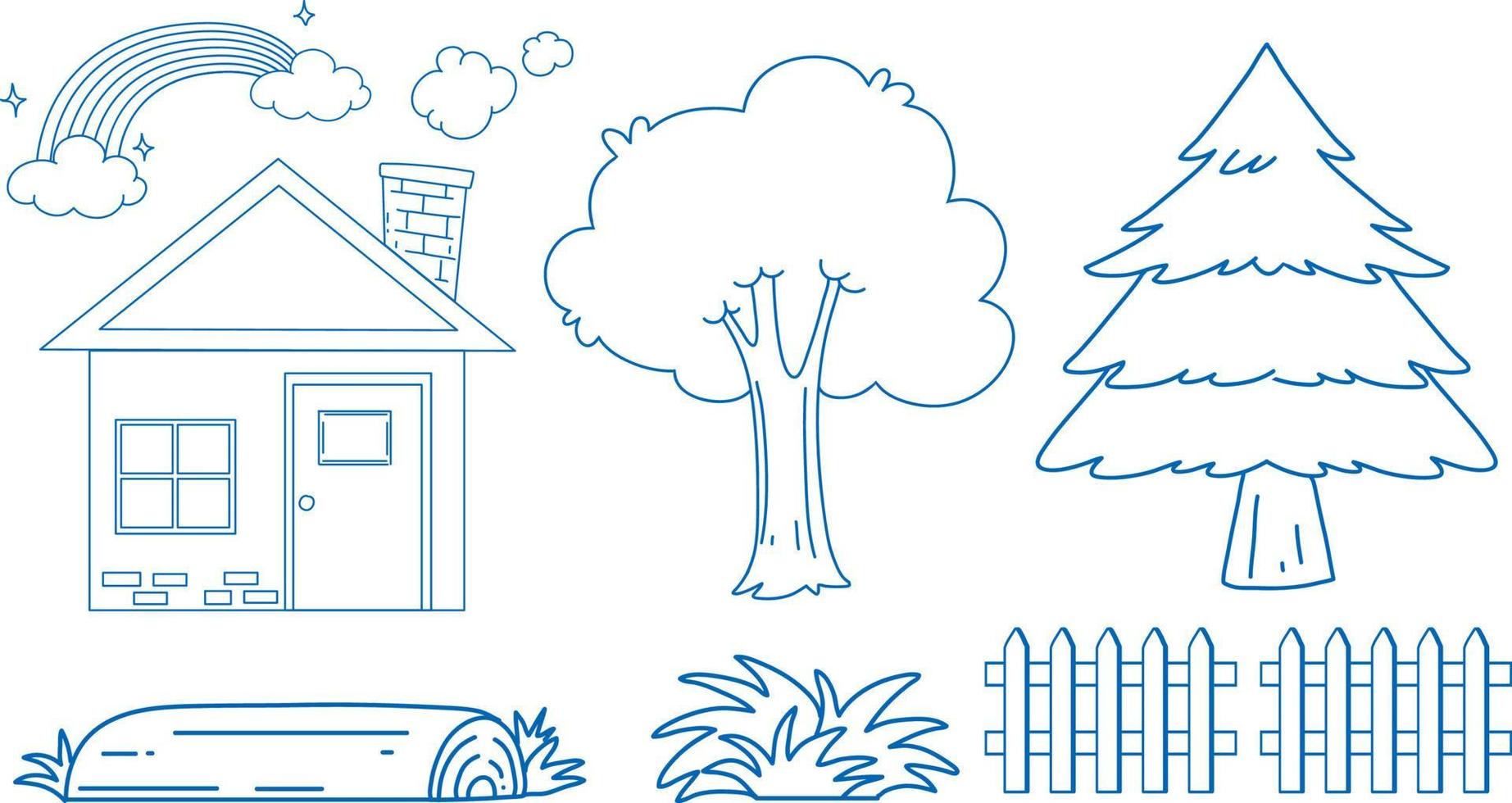 Sketching set with house and trees vector