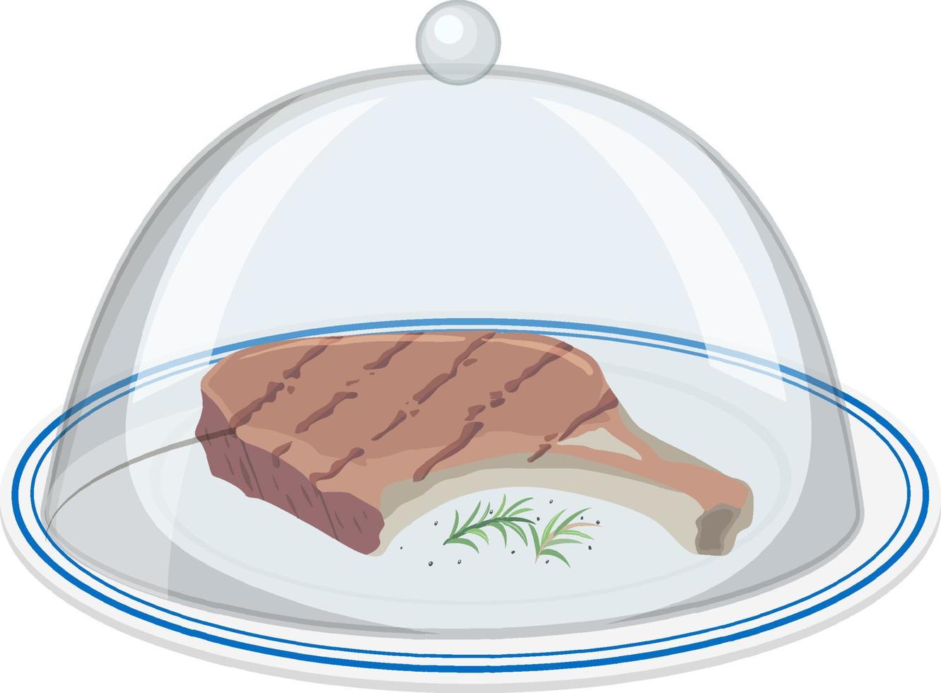 Porkchop on round plate with glass cover on white background vector