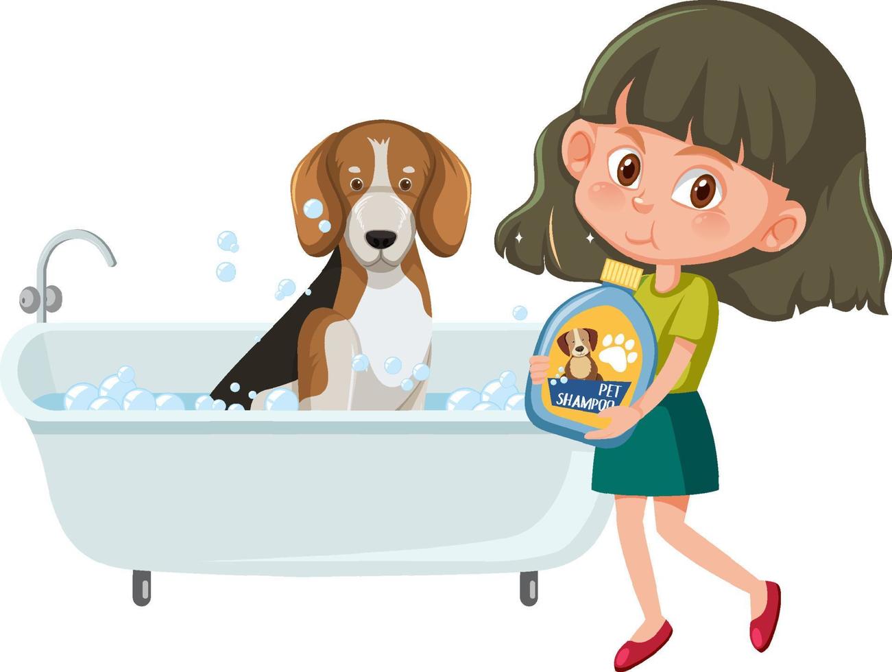 una niña lavando a su perro beagle vector