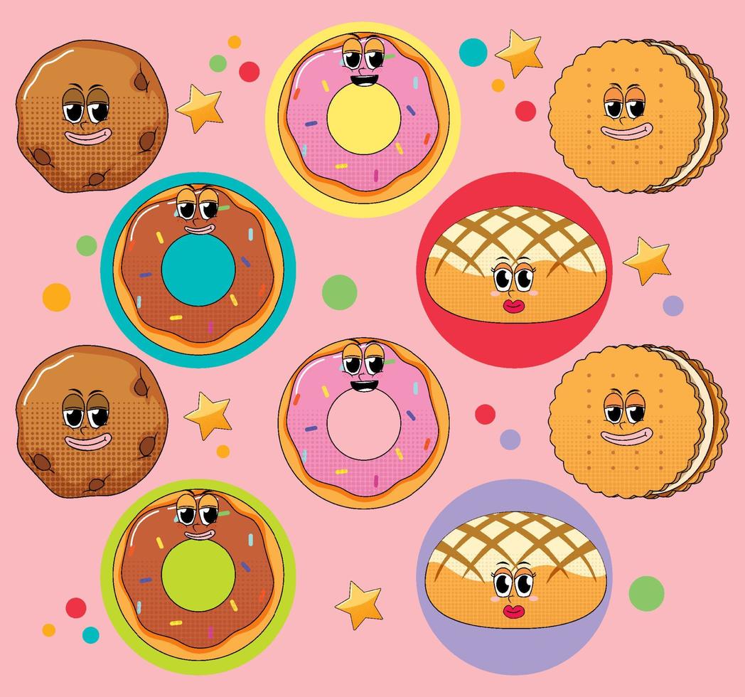 Seamless background with cookies and donut vector