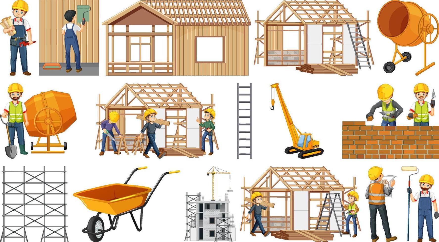 Set of construction site objects vector