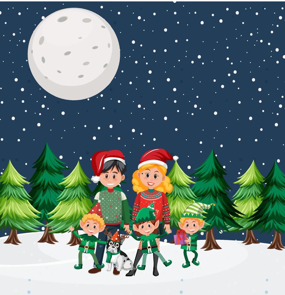 Family on christmas day in the snow vector