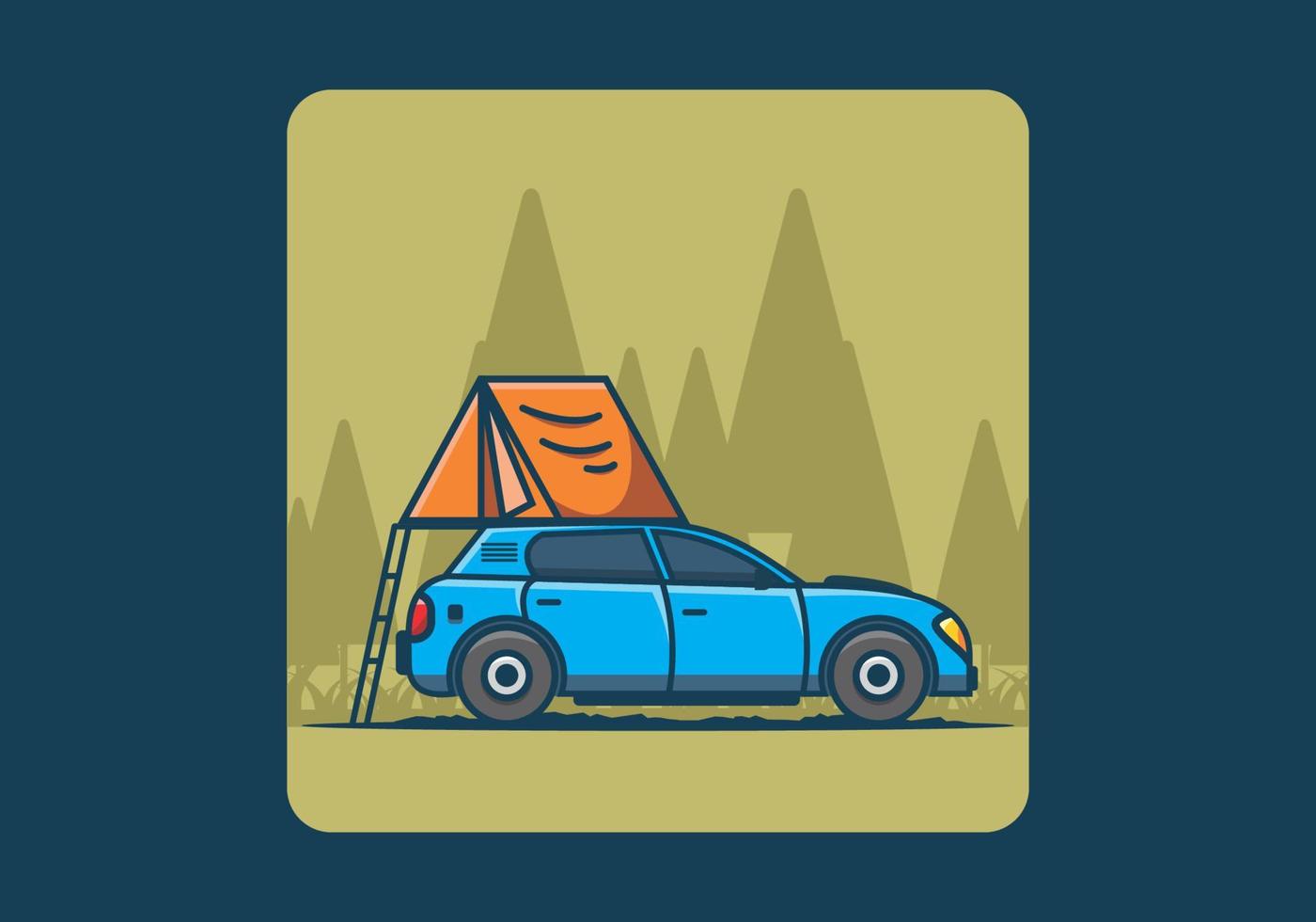 camping con coche ilustración plana vector