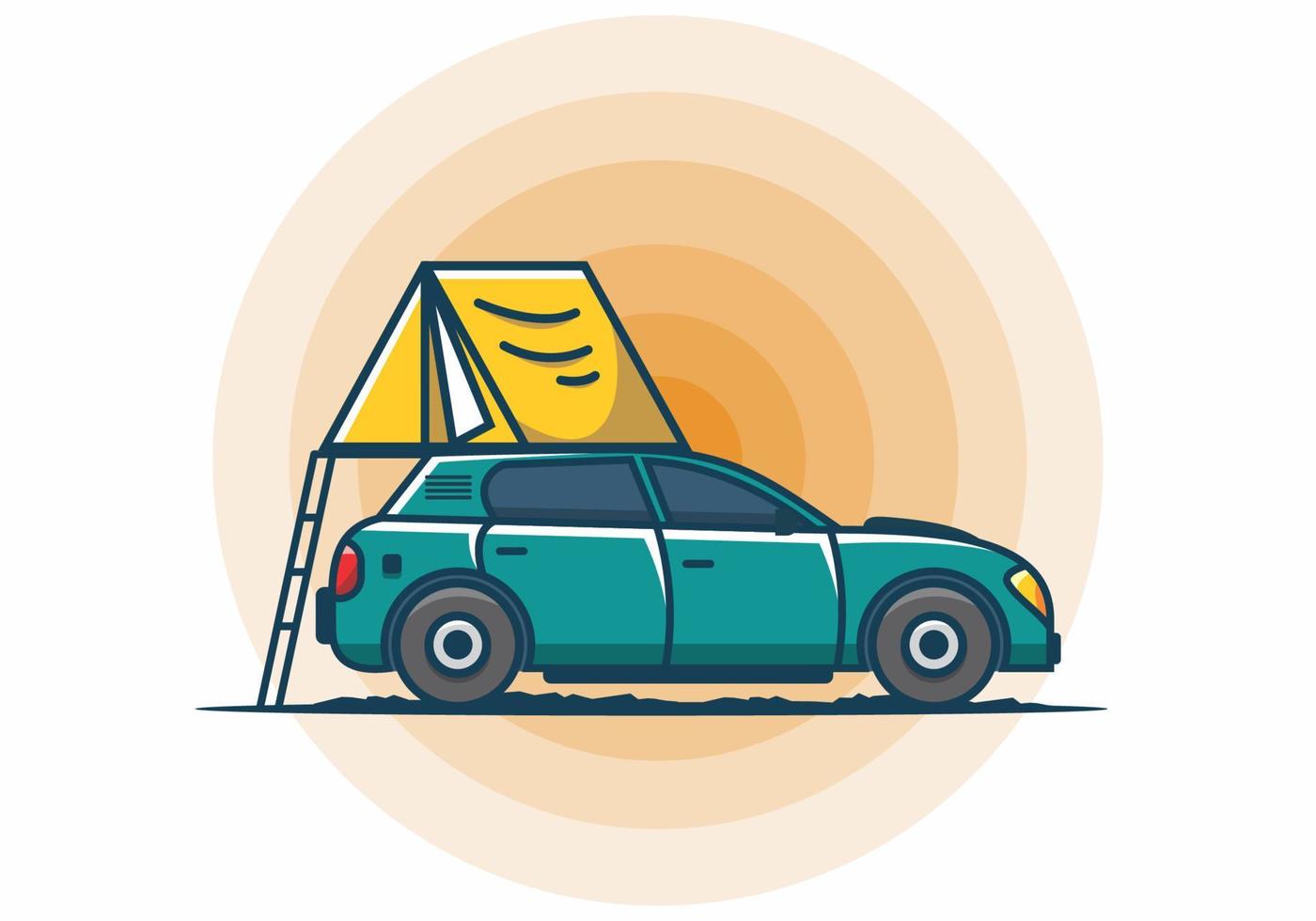 camping con coche ilustración plana vector