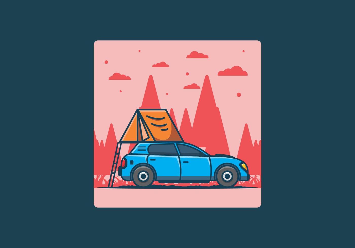 Camping with car flat illustration vector