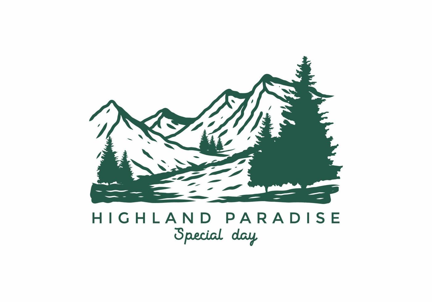 Highland paradise vintage illustration drawing vector