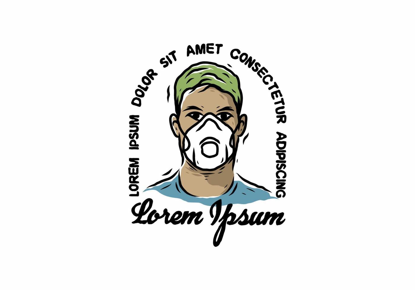 Illustration drawing of man wearing a mask vector