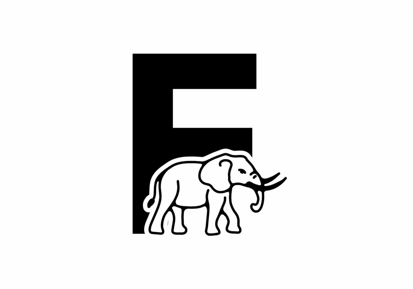 Initial letter F with elephant shape line art vector