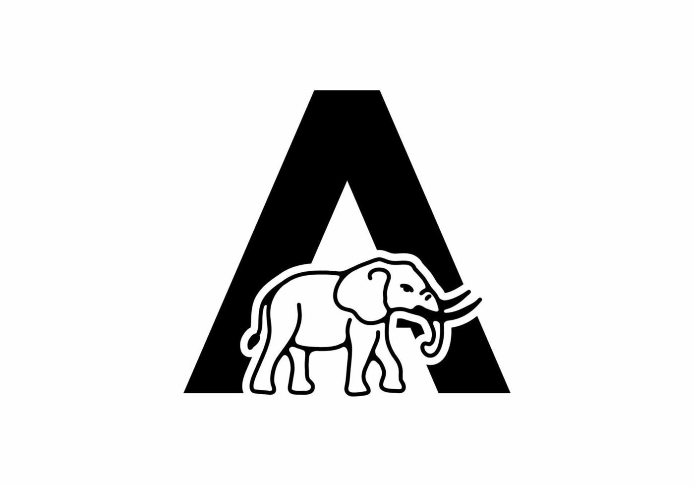 Initial letter A with elephant shape line art vector