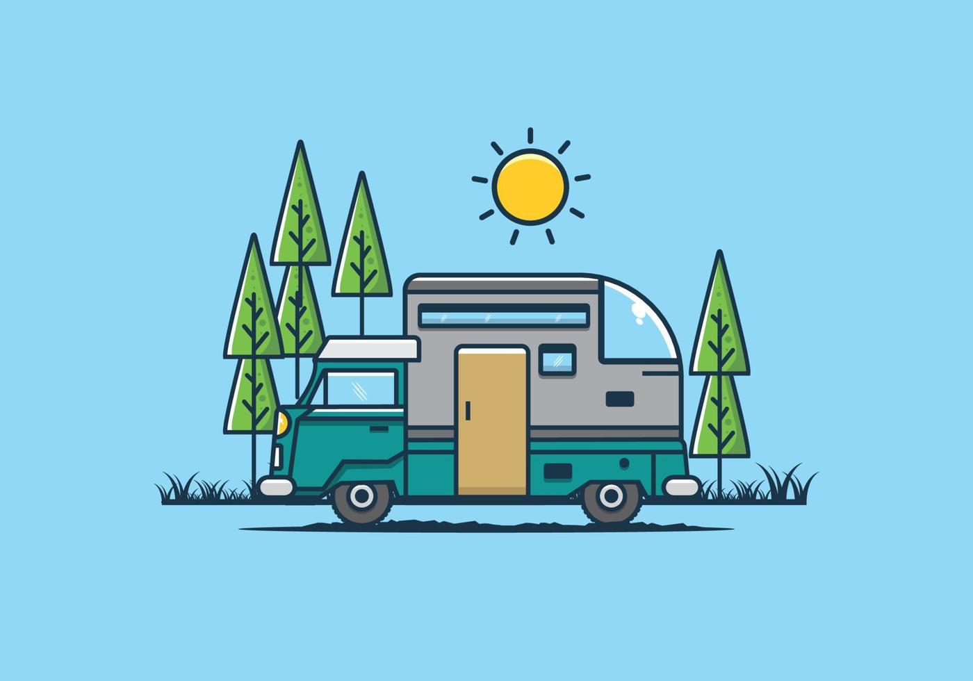 custom camper car flat illustration vector