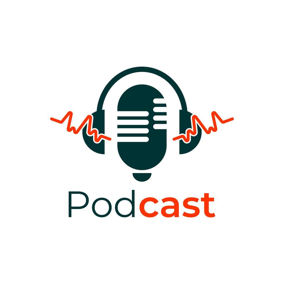 Podcast or Radio Logo design using Microphone and Headphone icon vector