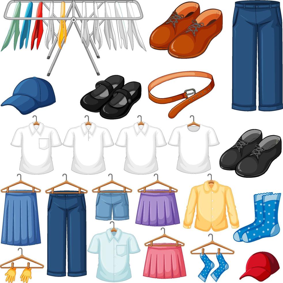 A set of different cloth on white background vector