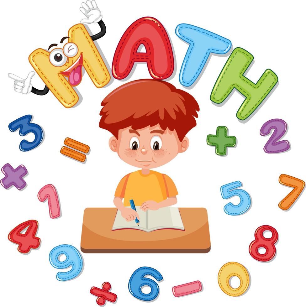 Font design for math with girl and numbers vector