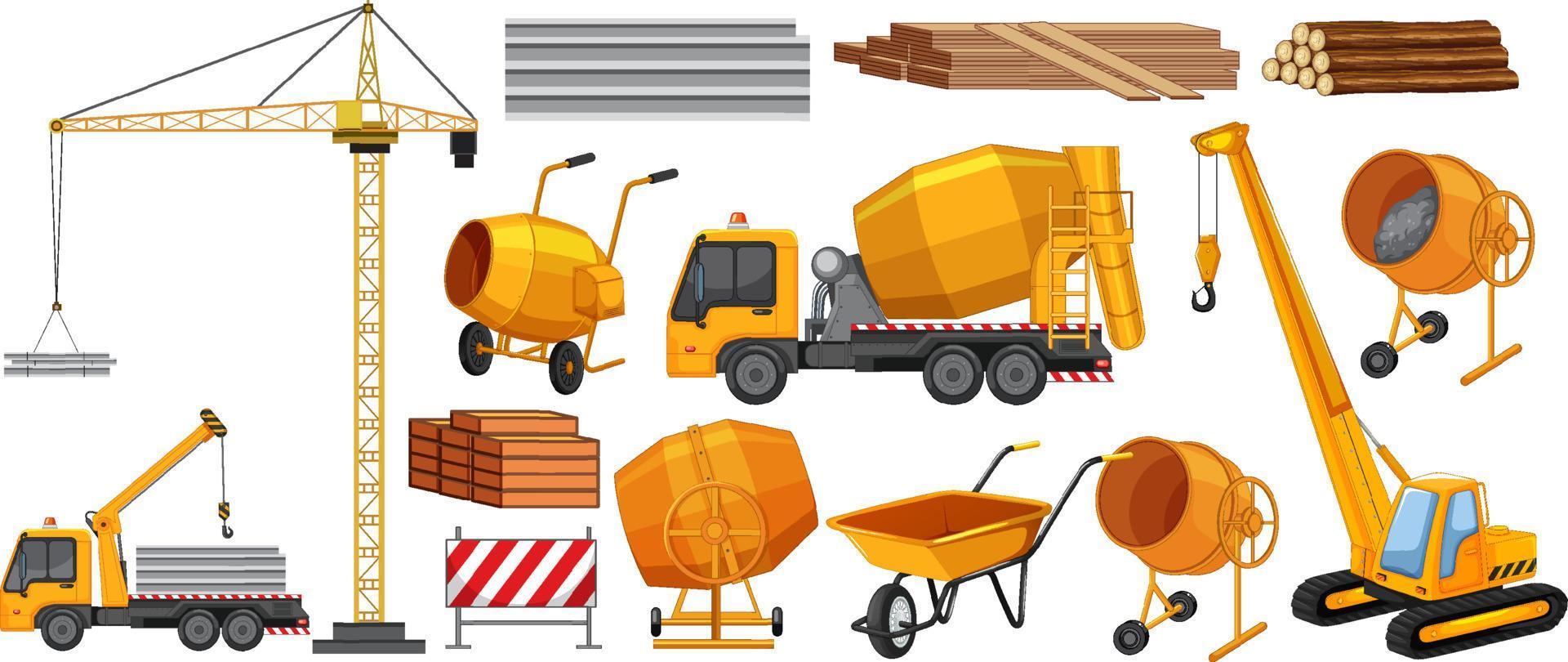 Set of construction site objects vector