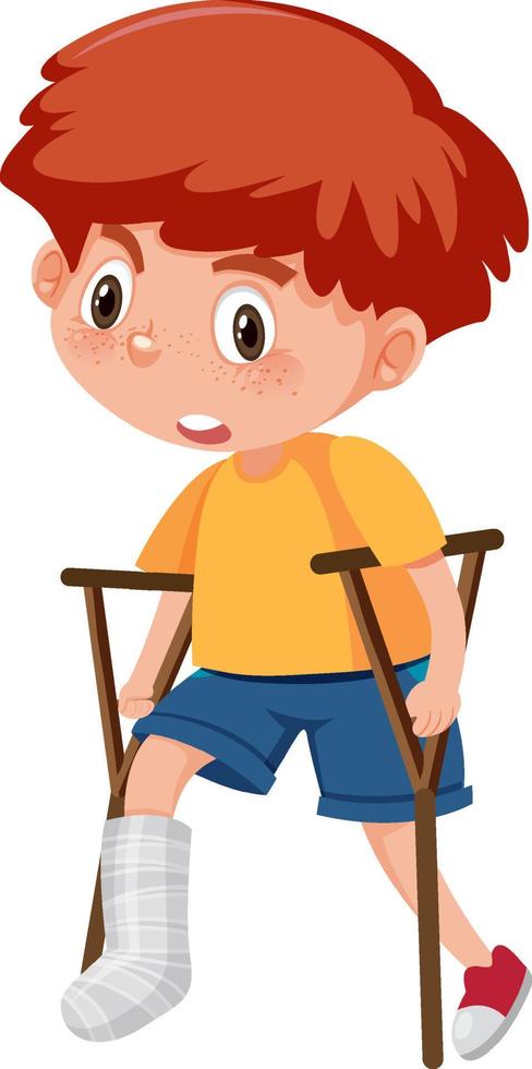 A boy wearing leg splint cartoon character vector