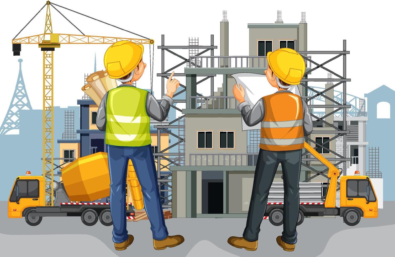 House construction site with workers vector