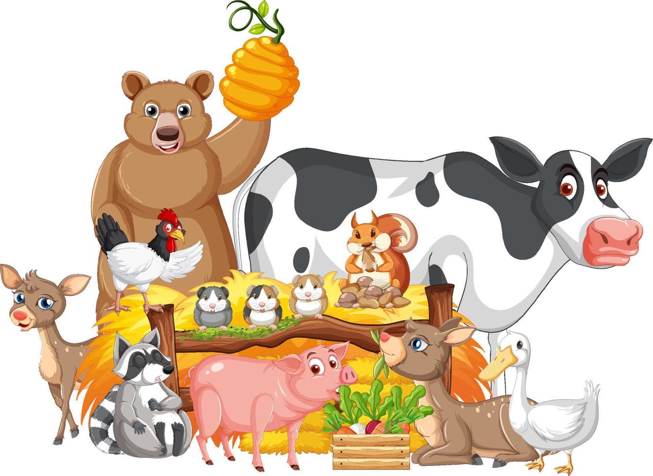 Many farm animals by the fence vector