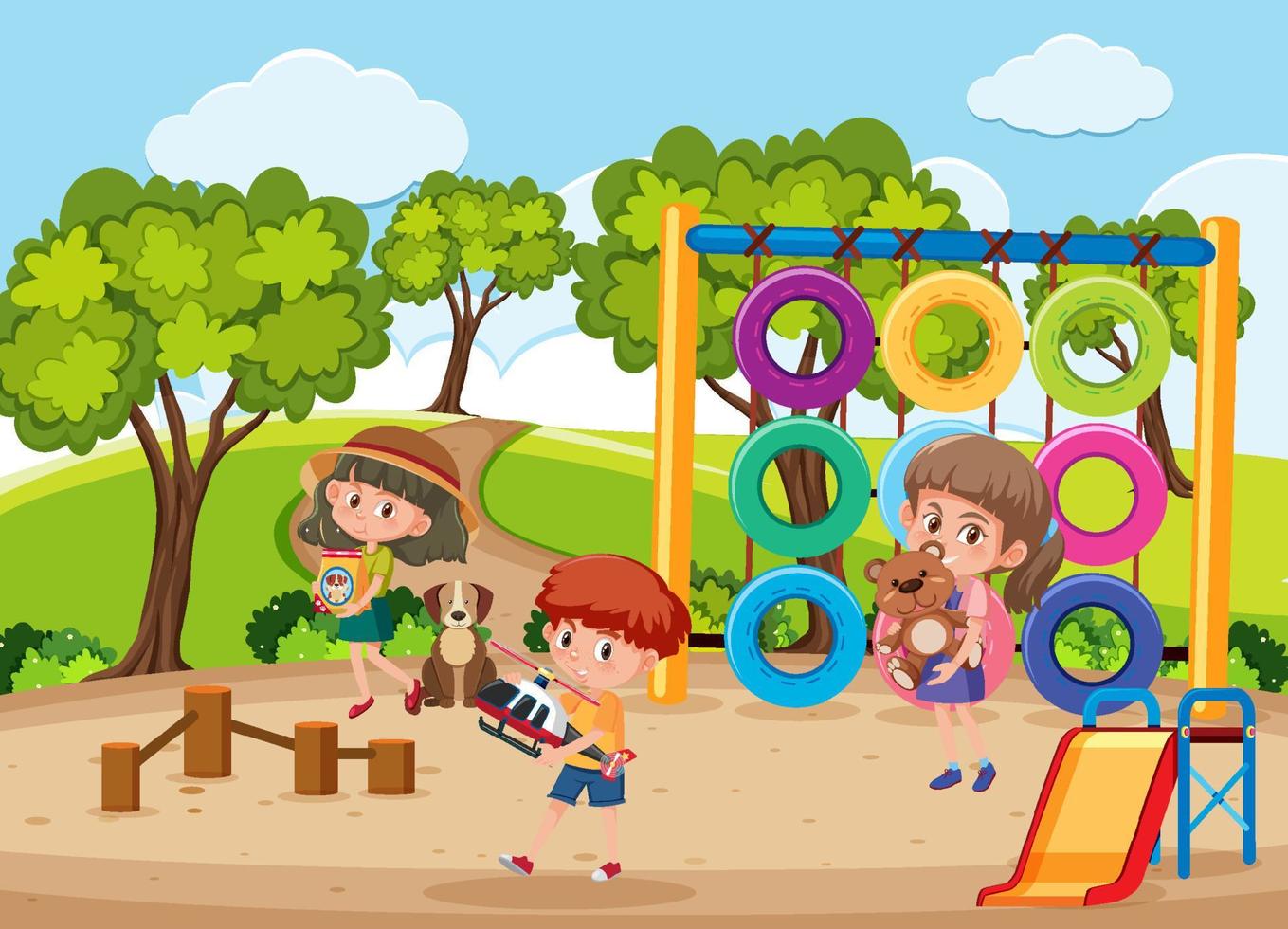 escena del patio con dibujos animados de niños vector