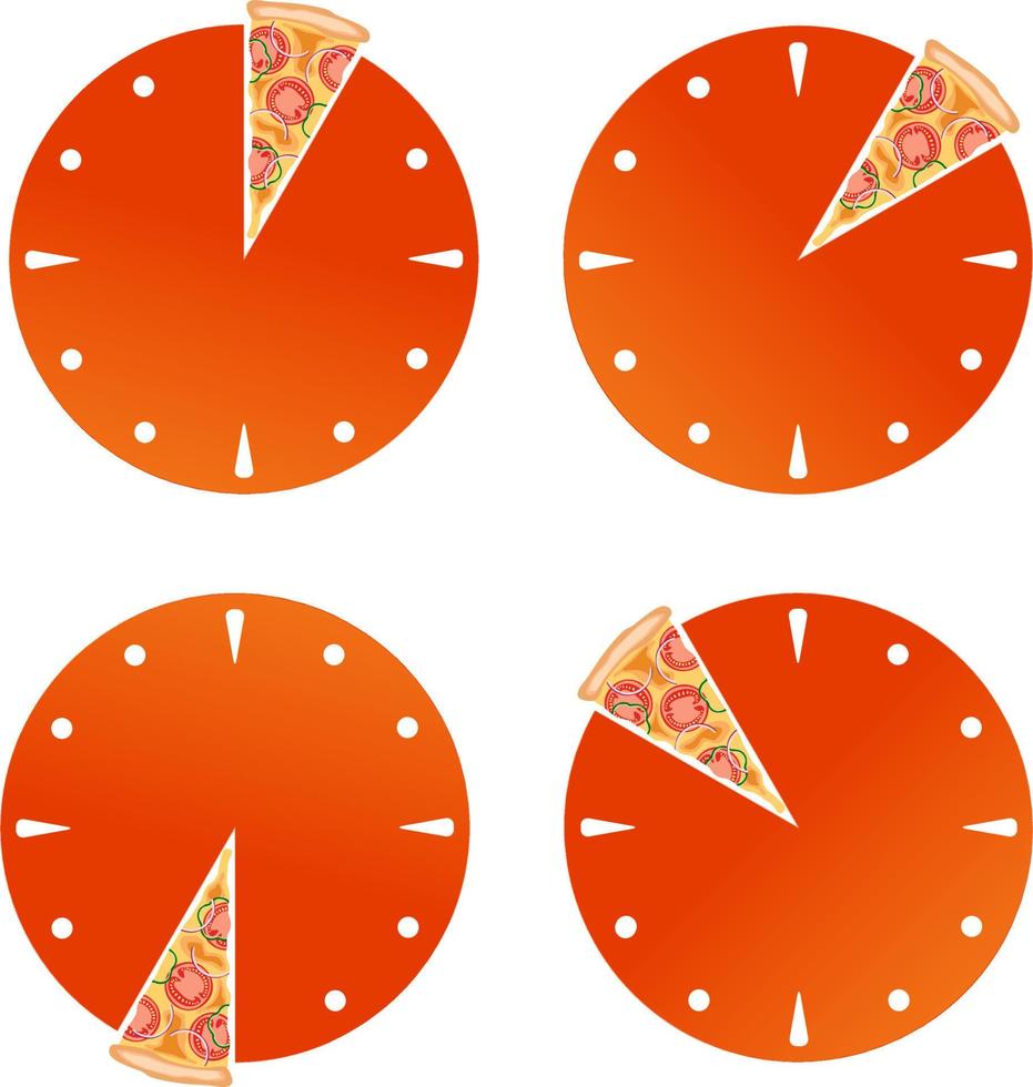 reloj en rodajas con pizza vector