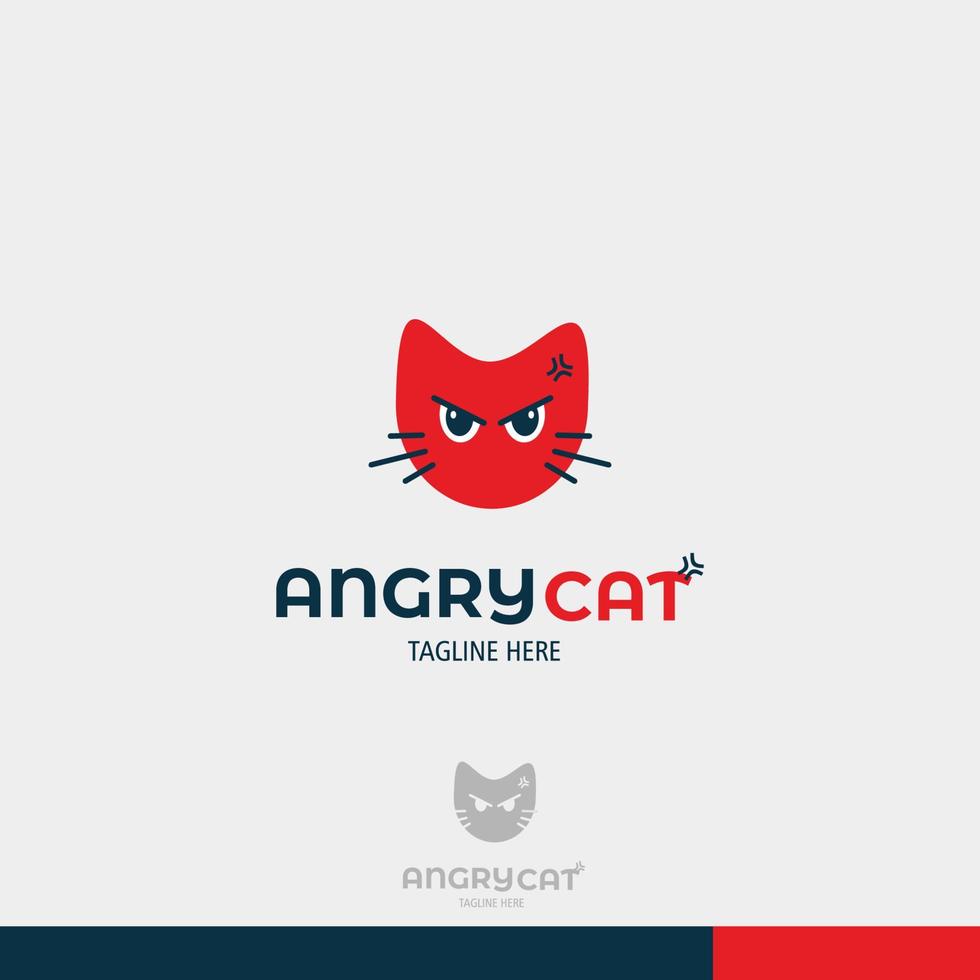 angry cat animal logo concept icon - head angry cat logo icon isolated on white - red and blue animal head cat logo vector