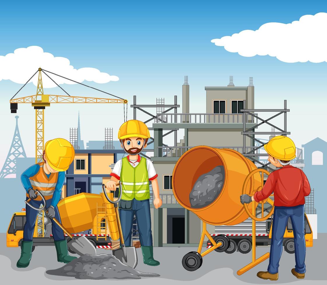 House construction site with workers vector