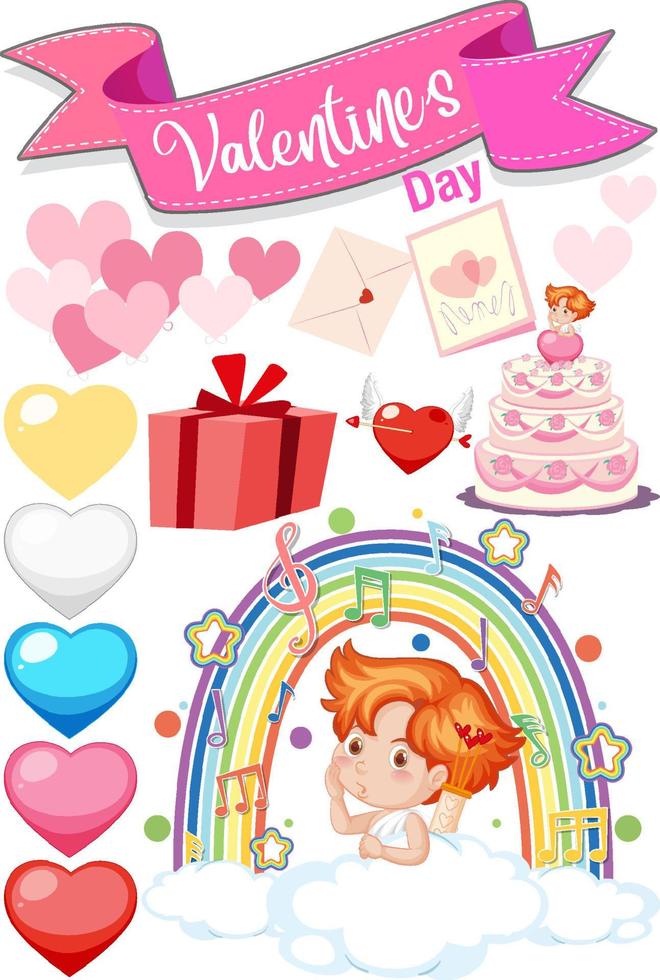 tema de san valentin con musica de cupido y arcoiris vector