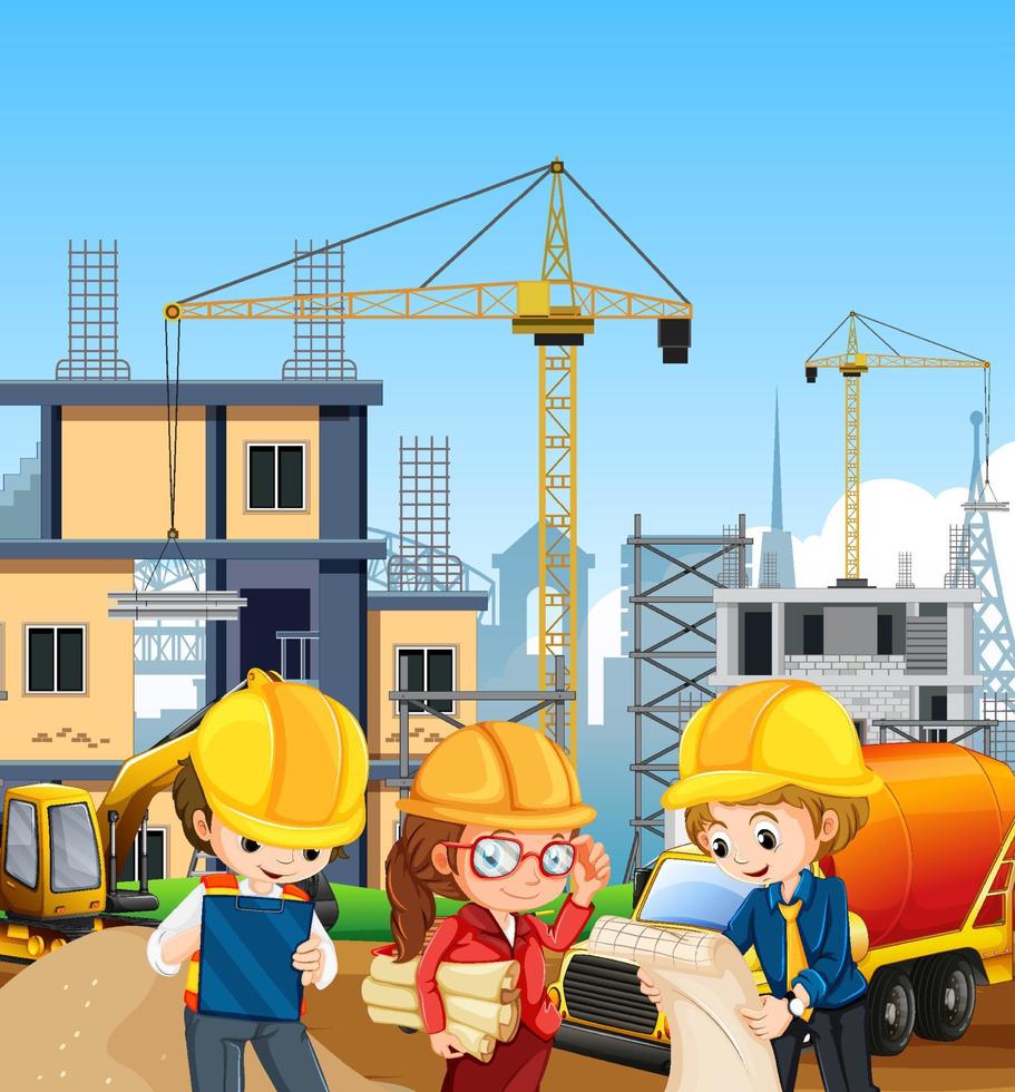 Cartoon scene of building construction site vector