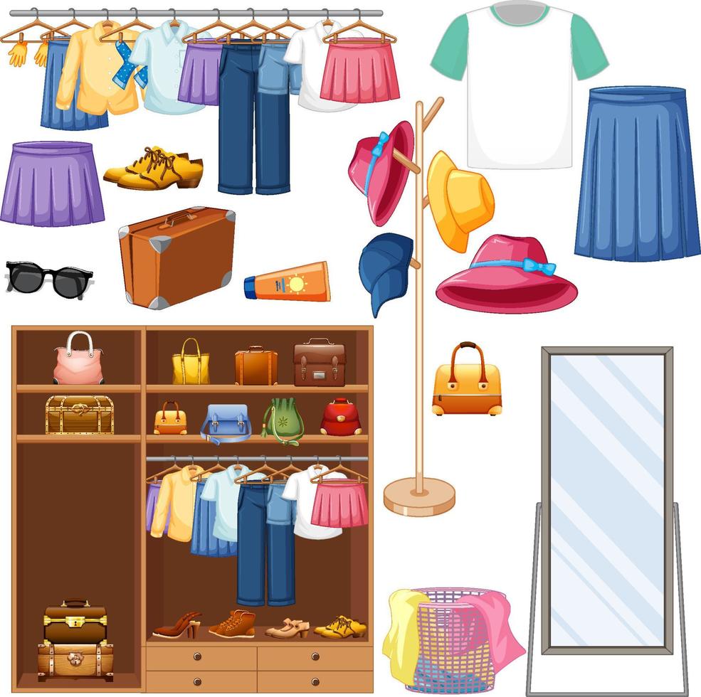 A set of different cloth on white background vector
