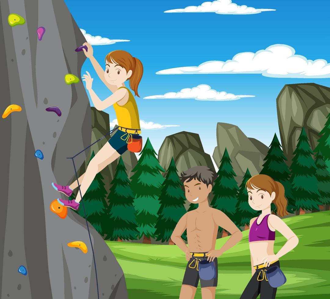 Outdoor rock climbing scene vector