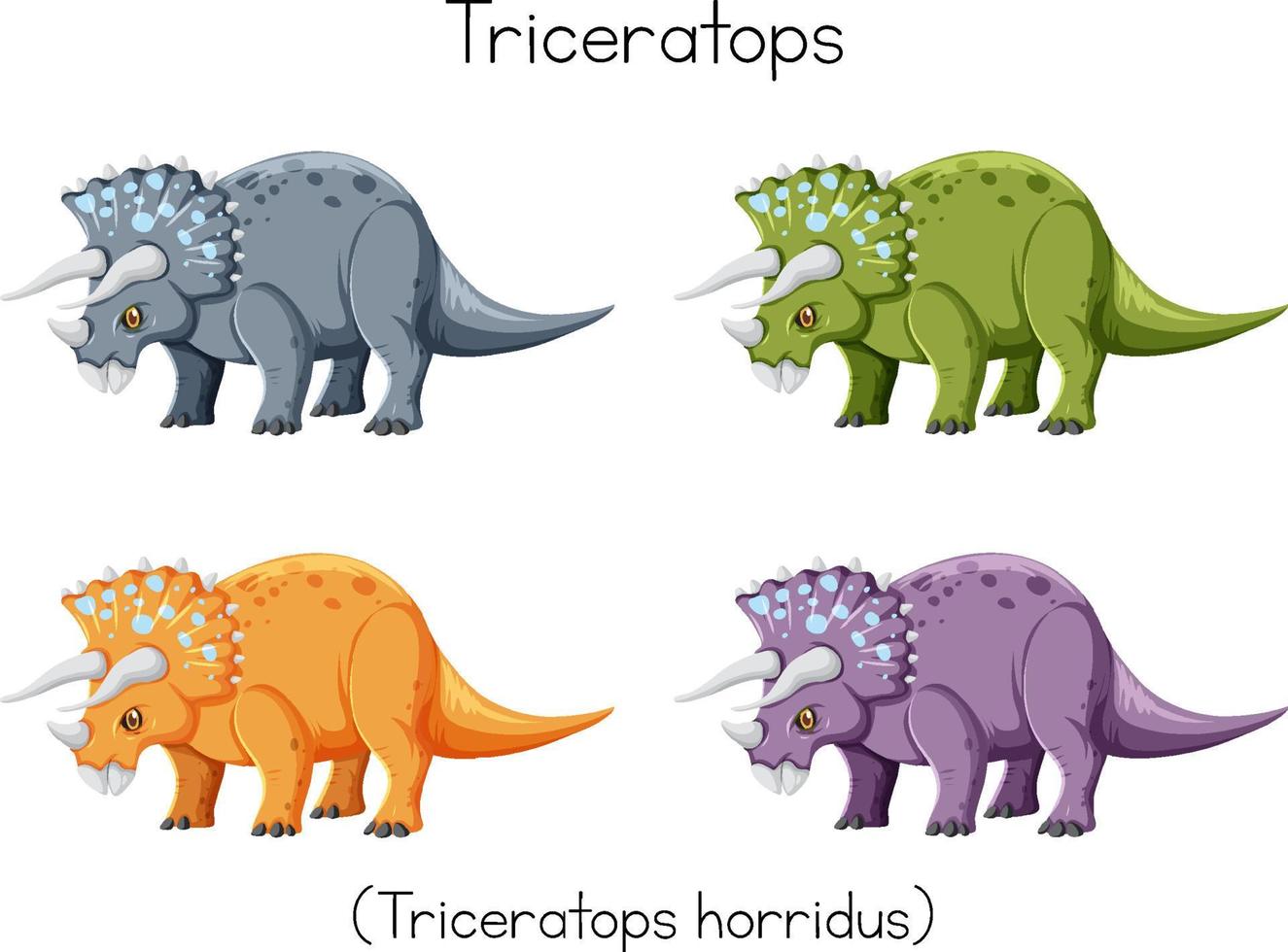 triceratops en cuatro colores vector