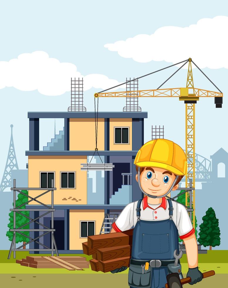 Cartoon scene of building construction site vector