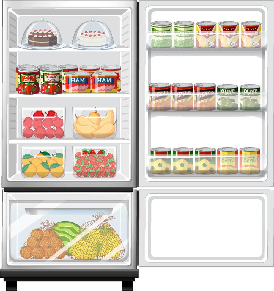 Refrigerator with lots of food vector