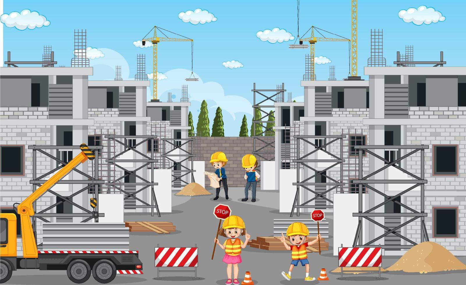 Building construction site and workers vector