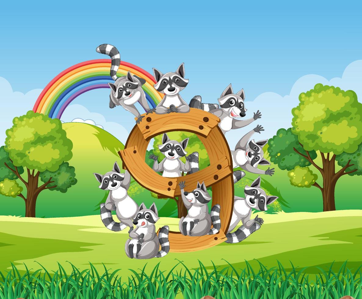 Nine raccoons attached to number eight vector