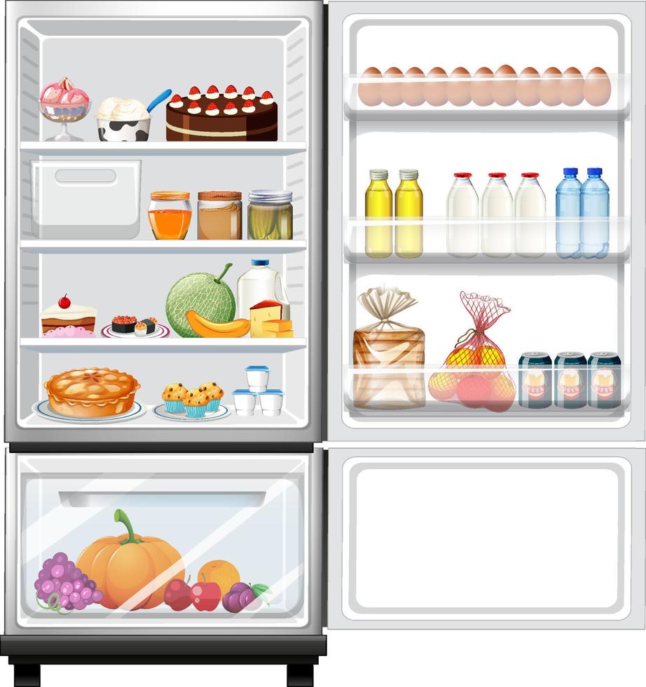 Refrigerator with lots of food vector