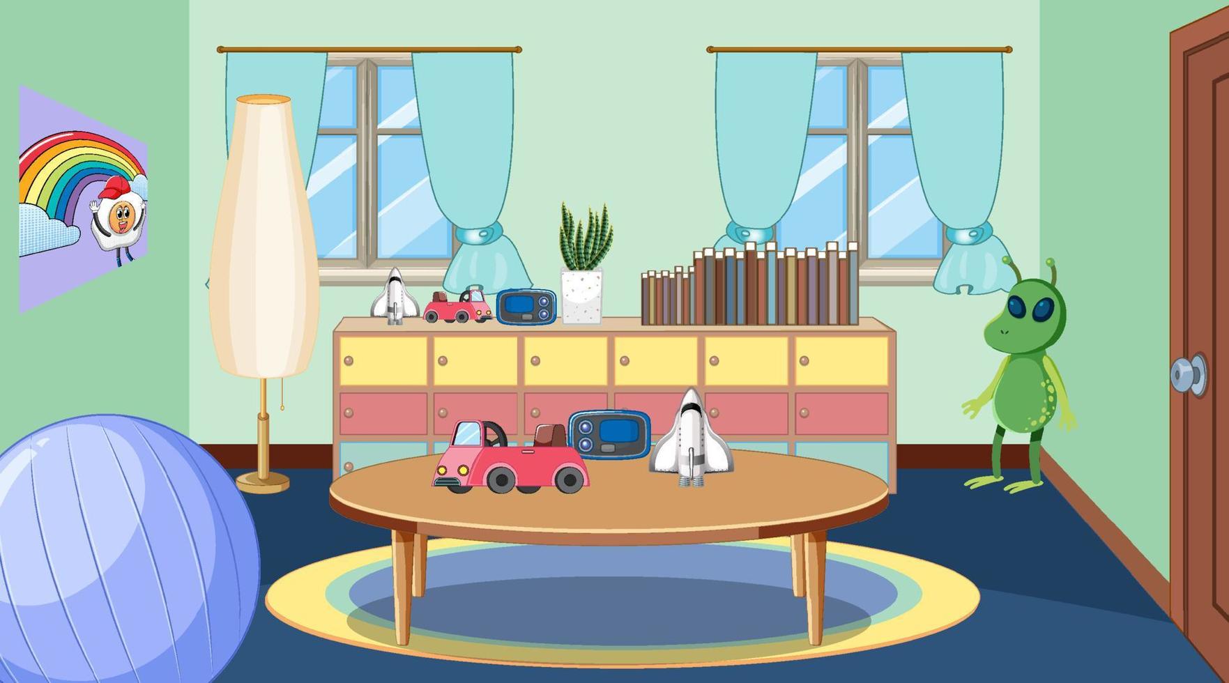 Empty room with toys and table vector