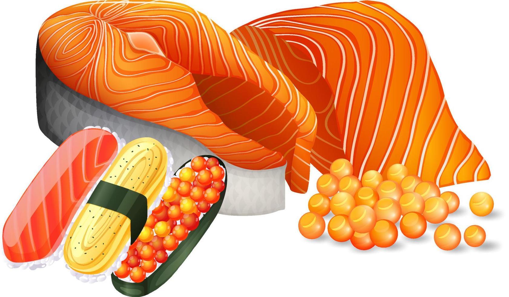 Salmon flesh and sushi on white background vector