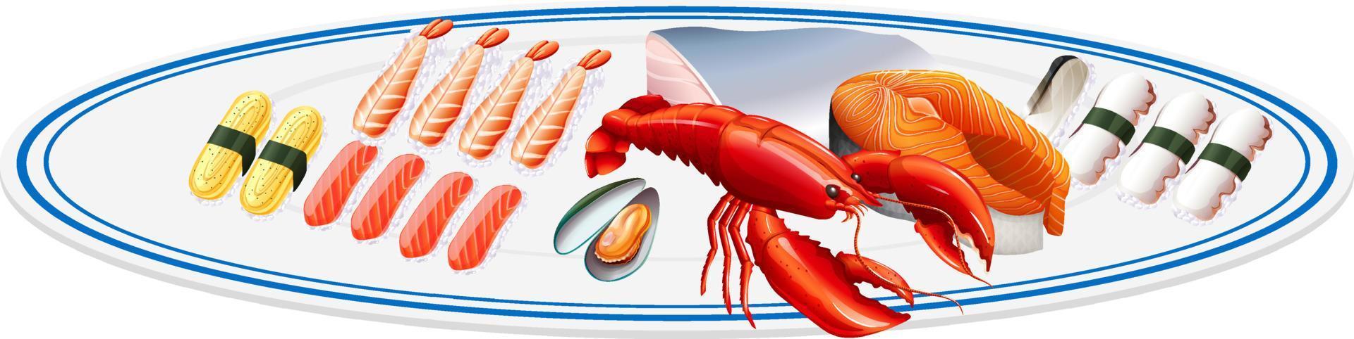 Seafood and sushi in a plate vector
